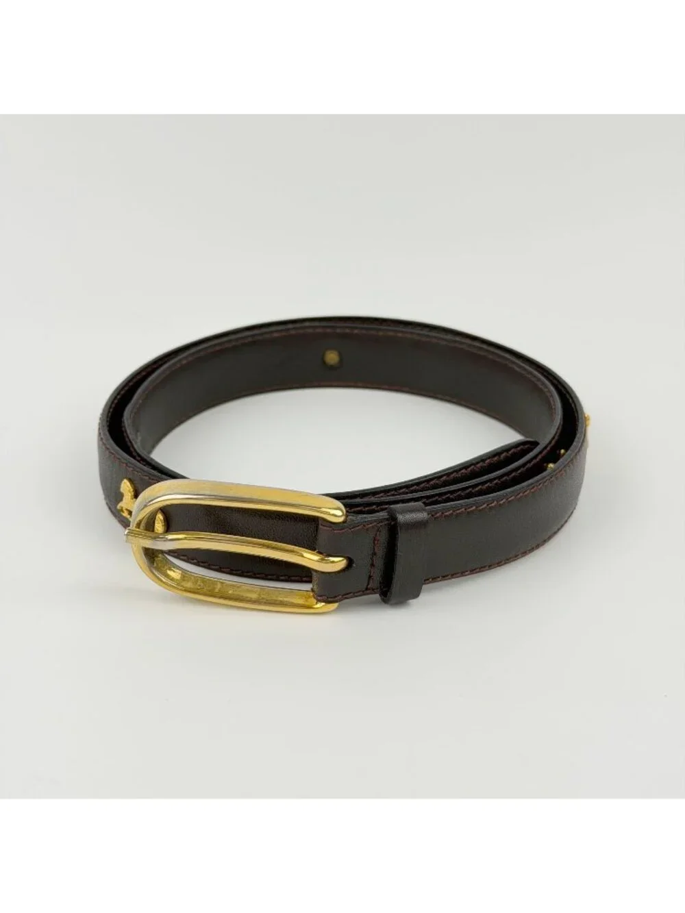 Celine Hose Carriage Leather Belt Dark Brown Gold Vintage